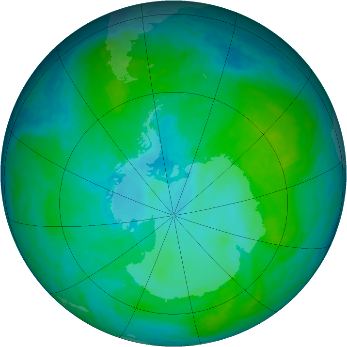 Antarctic ozone map for 09 January 2001